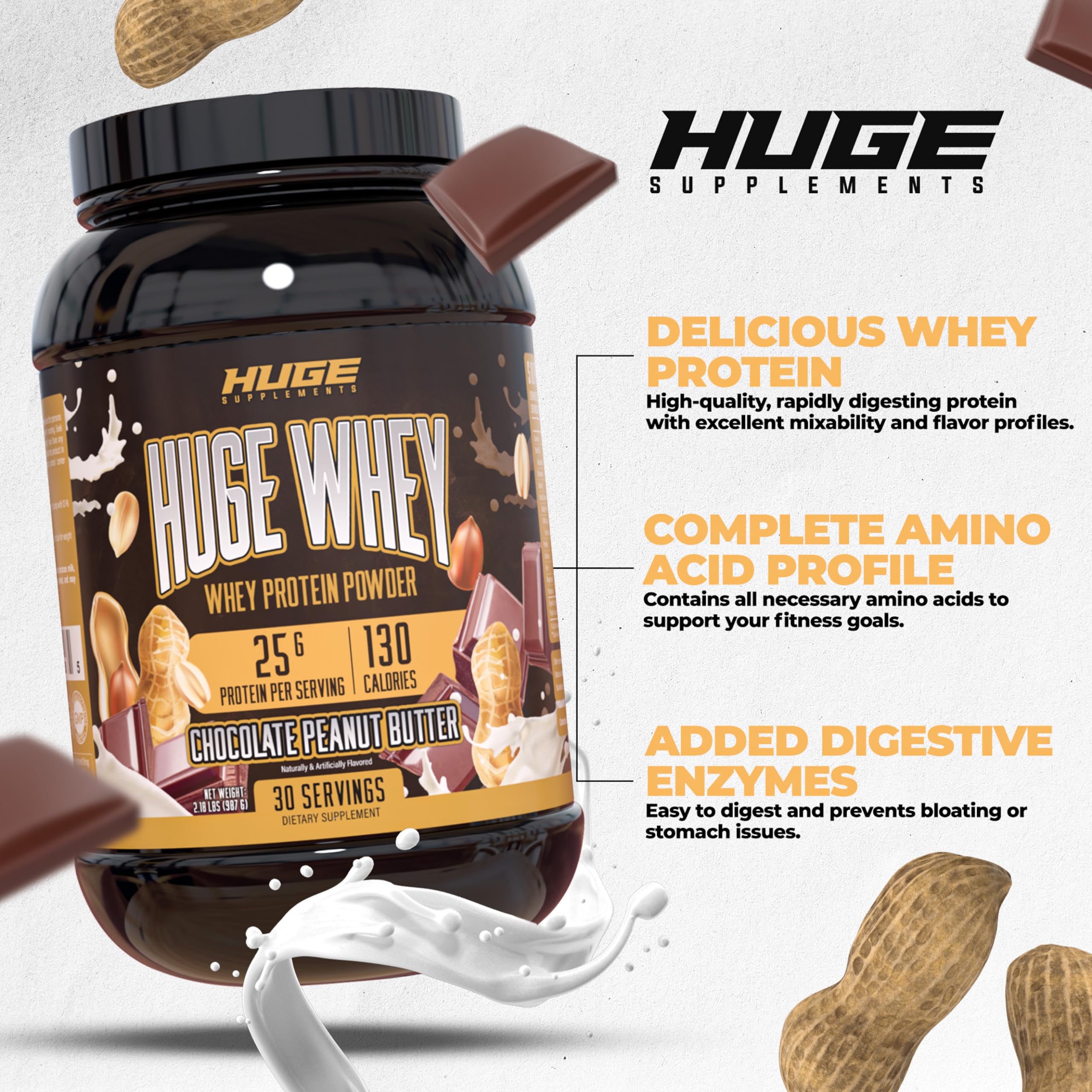 Huge Supplements Whey Protein Concentrate Powder - 25g Protein Per Serving