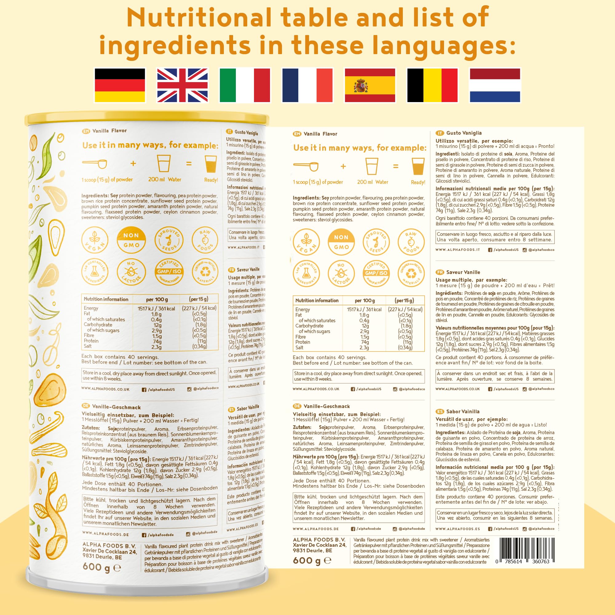 Vegan Protein Powder - Muscle Building Powder with Amino Acids - Plant Based Protein Shake