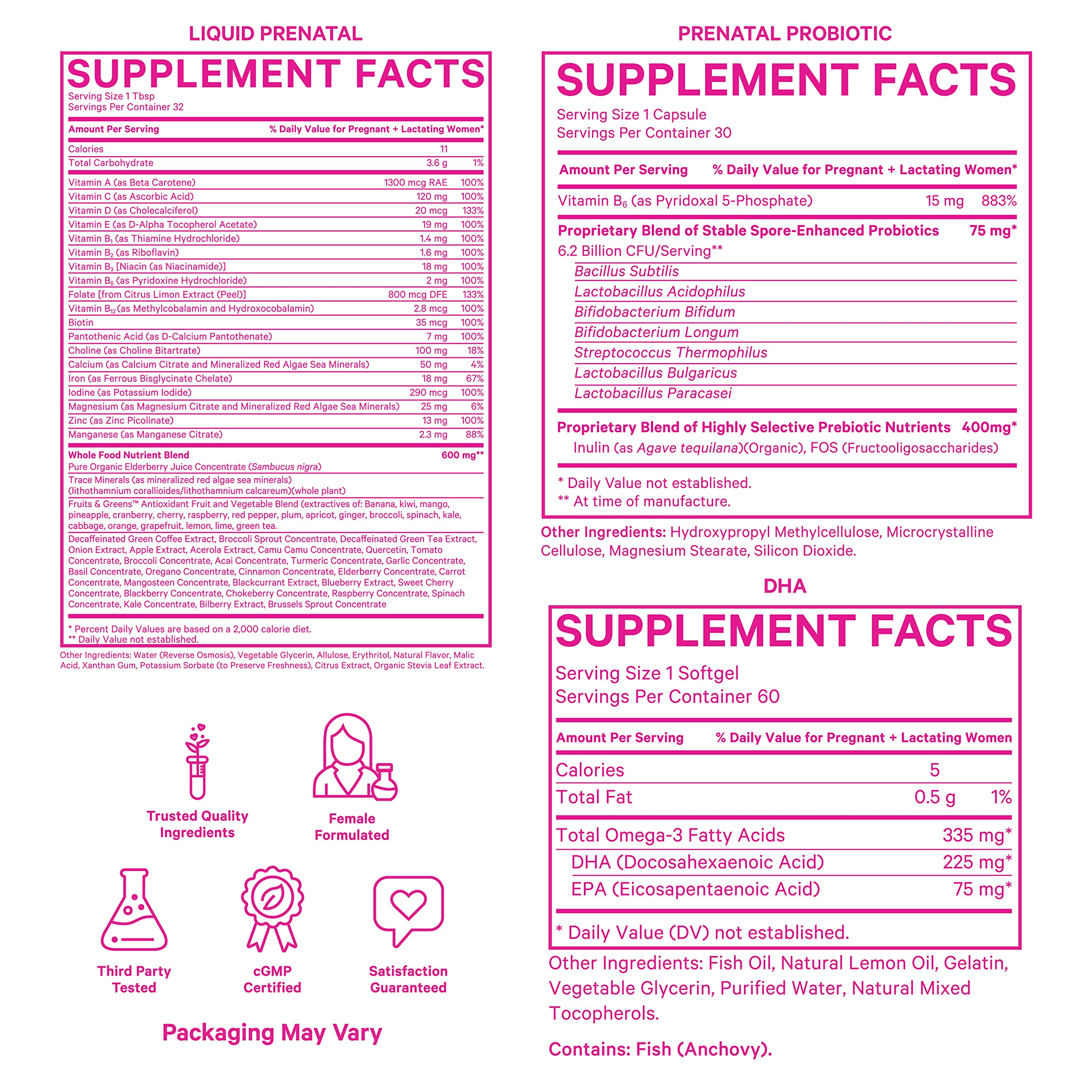 Pink Stork Liquid Prenatal Vitamin Bundle: Liquid Prenatal Vitamin with DHA and Folic Acid + Pro + DHA