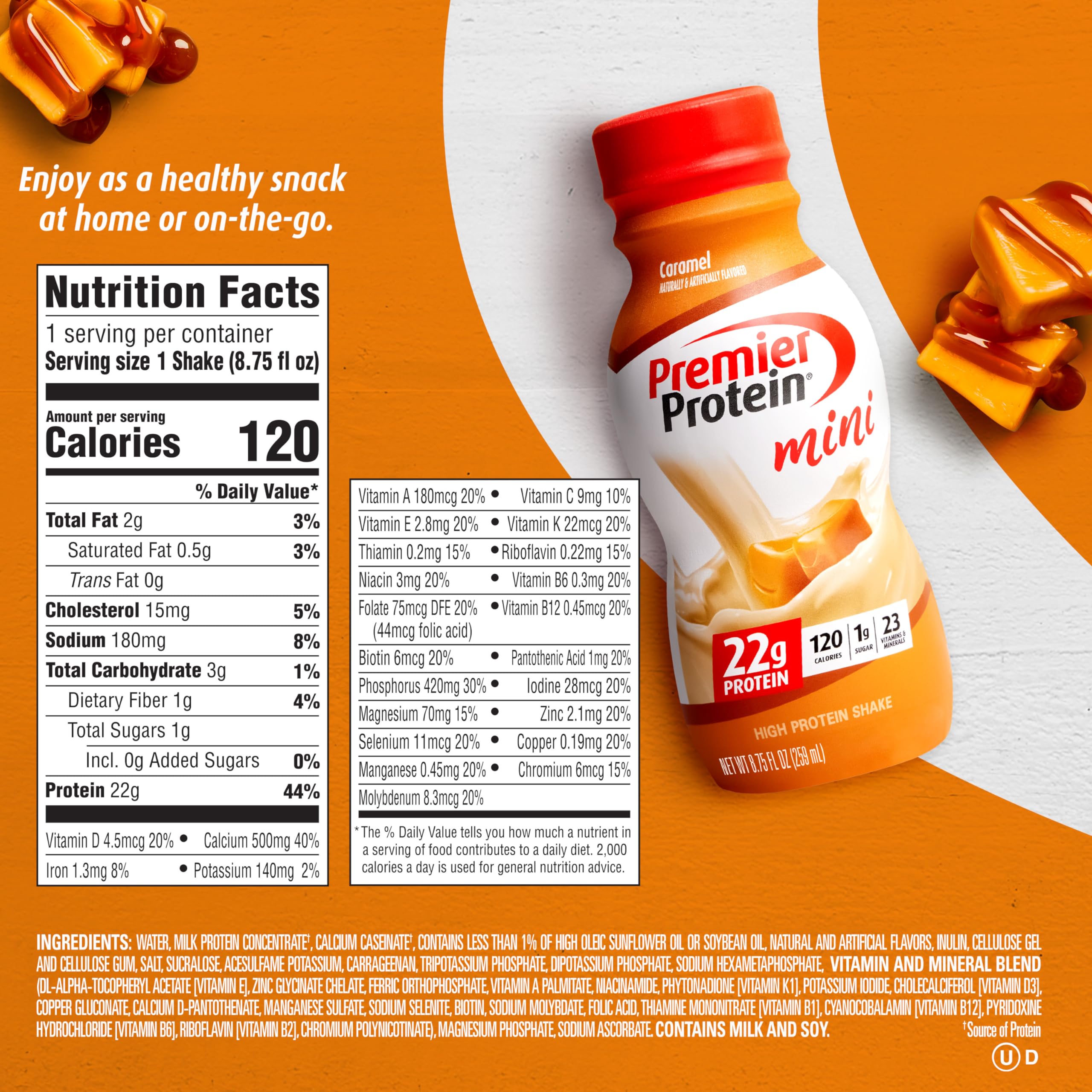 Premier Protein Shake MINIs, Caramel, 22g Protein, 120 Calories, 1g Sugar, 8.75fl oz