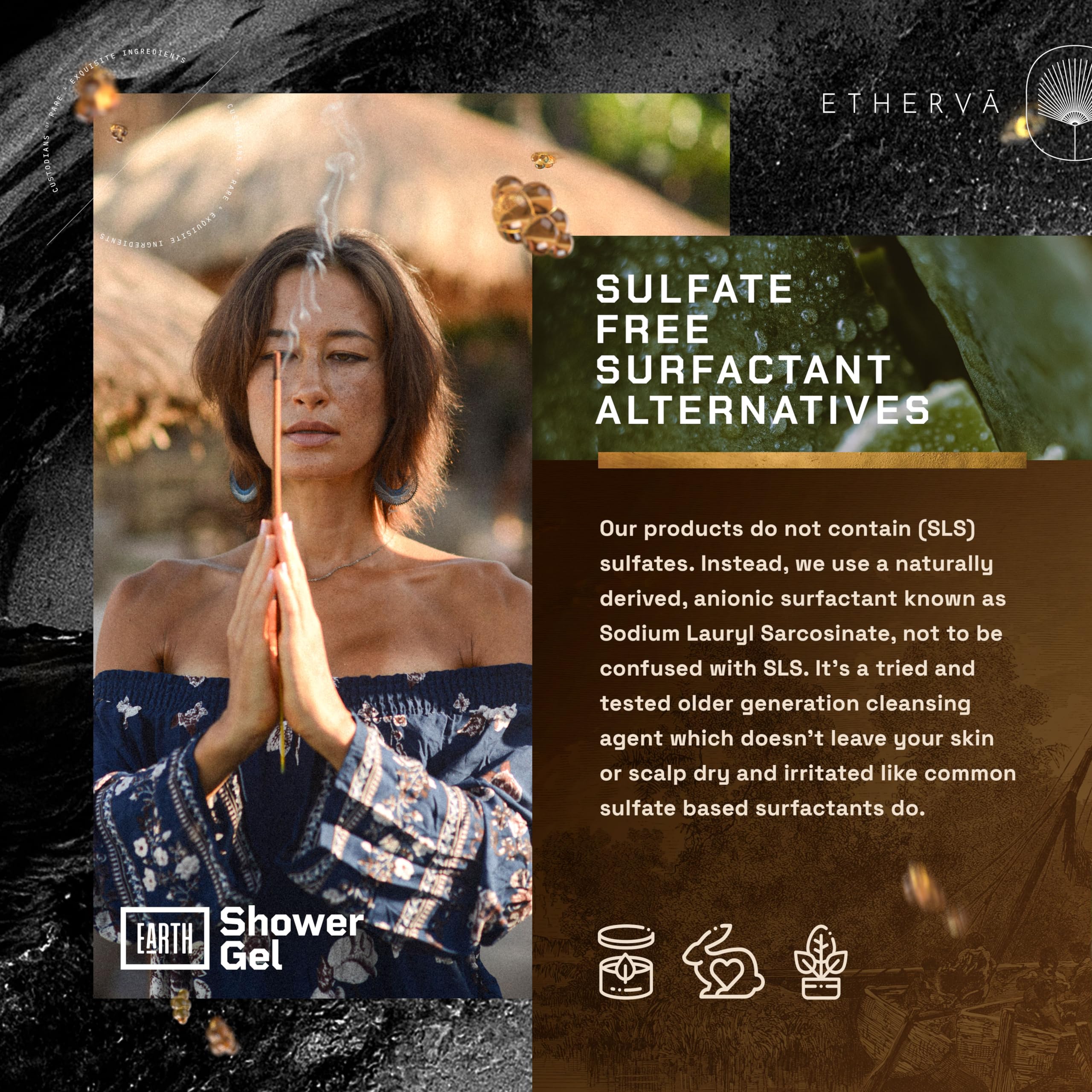 ETHERVA EARTH Body Wash for Men & Women | Patchouli, Vetiver, Incense, Virgin Coconut Oil