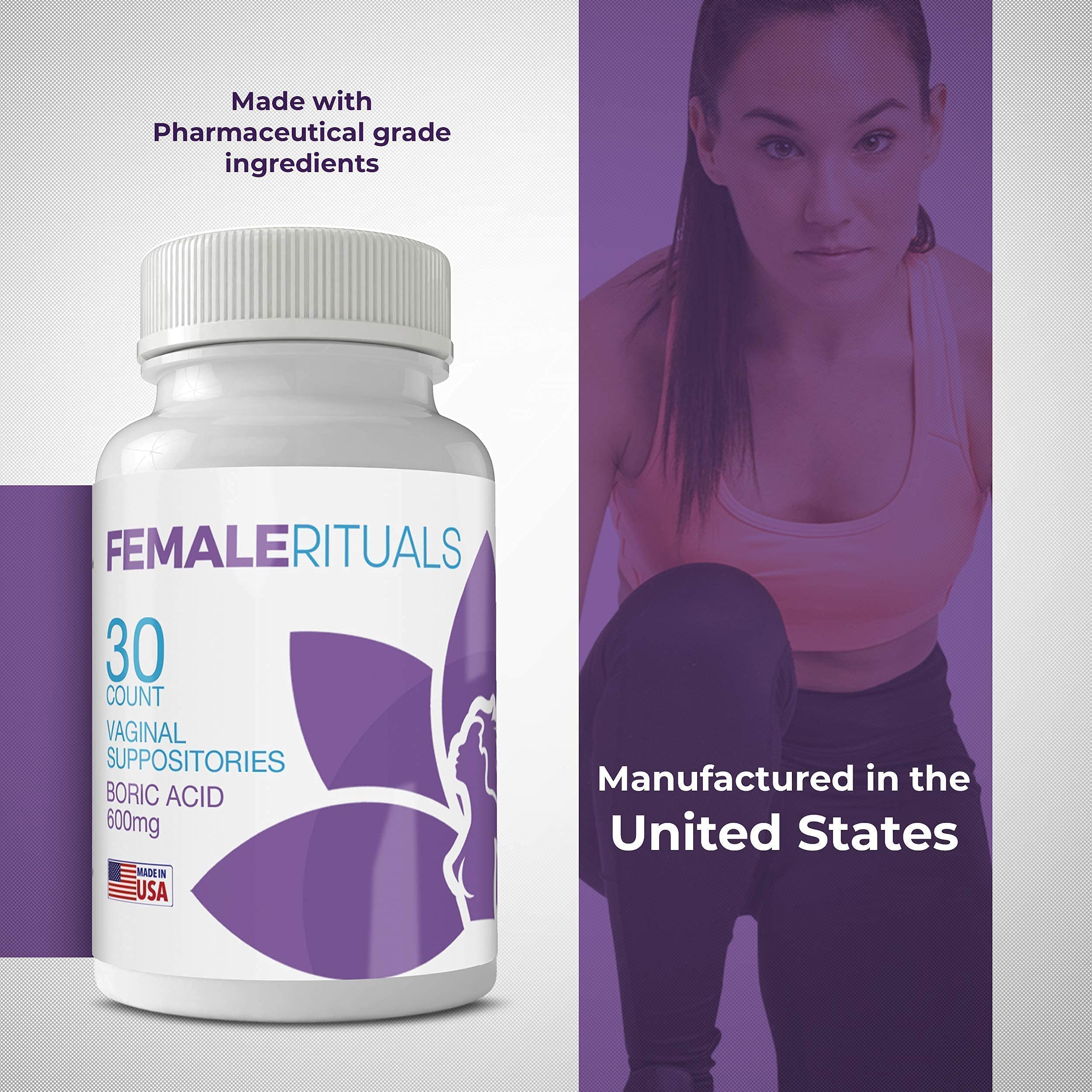 FEMALE RITUALS - Vaginal Moisturizer Boric Acid Suppositories for PH Balance - Bad Odors