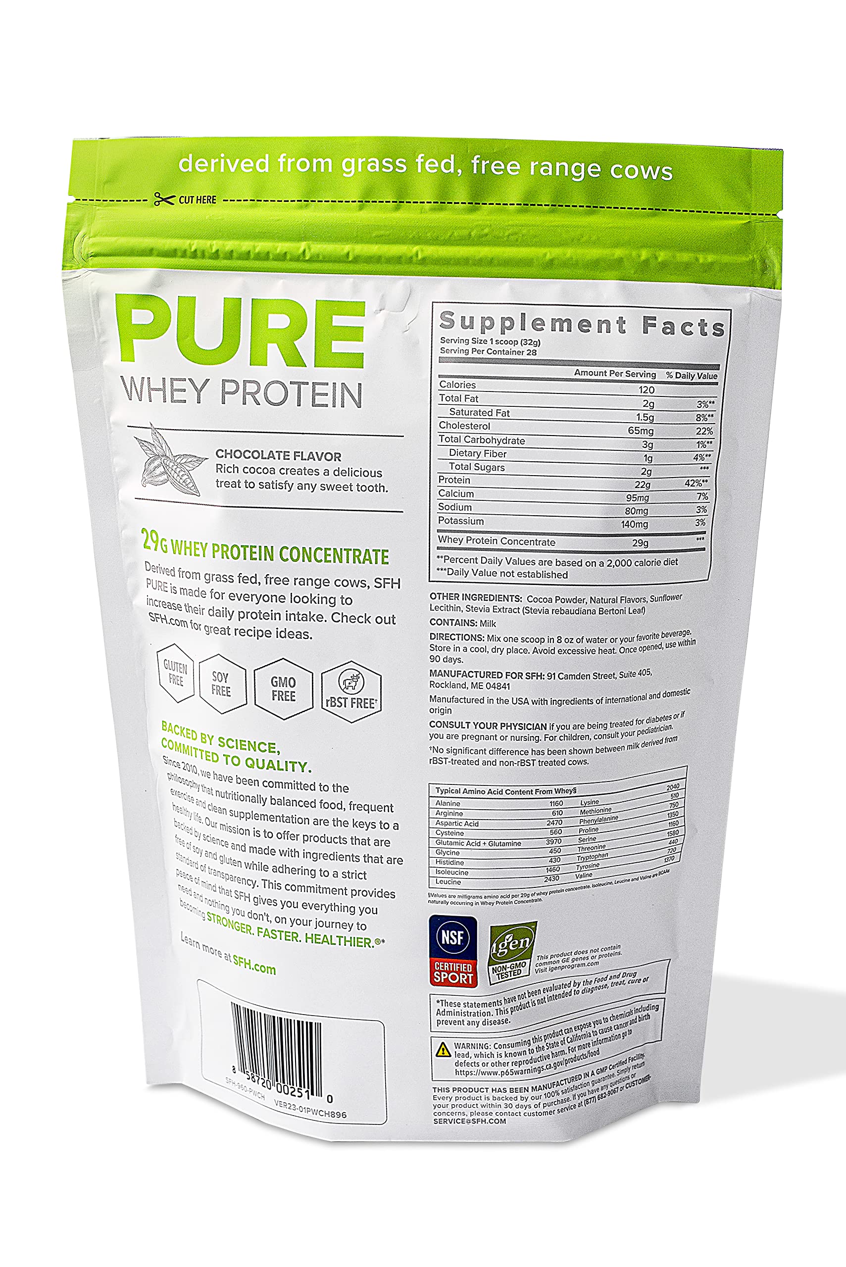 SFH Pure Whey Protein Powder (Chocolate) Best Tasting 100% Grass Fed Whey