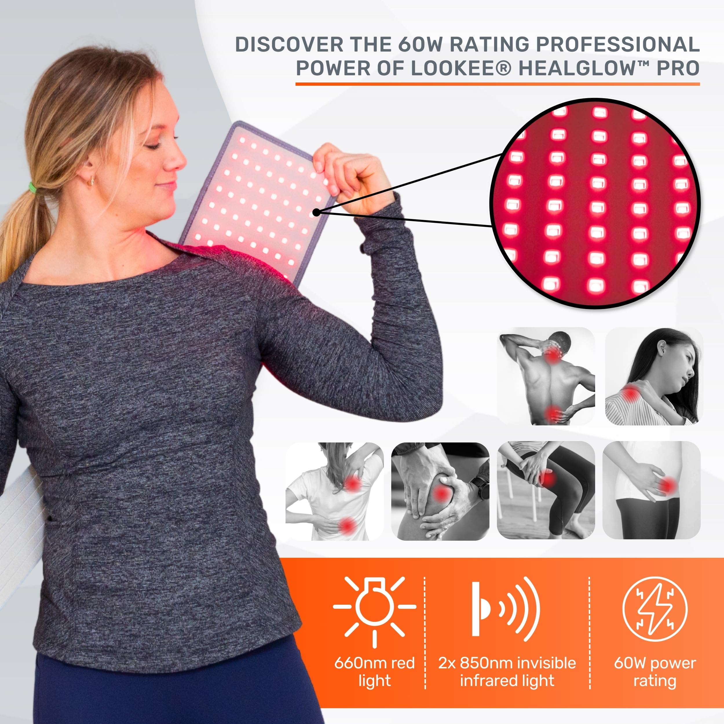 LOOKEE HealGlow Pro Medical Infrared & Red-Light Therapy Belt - LED Technology - 60W Powerful