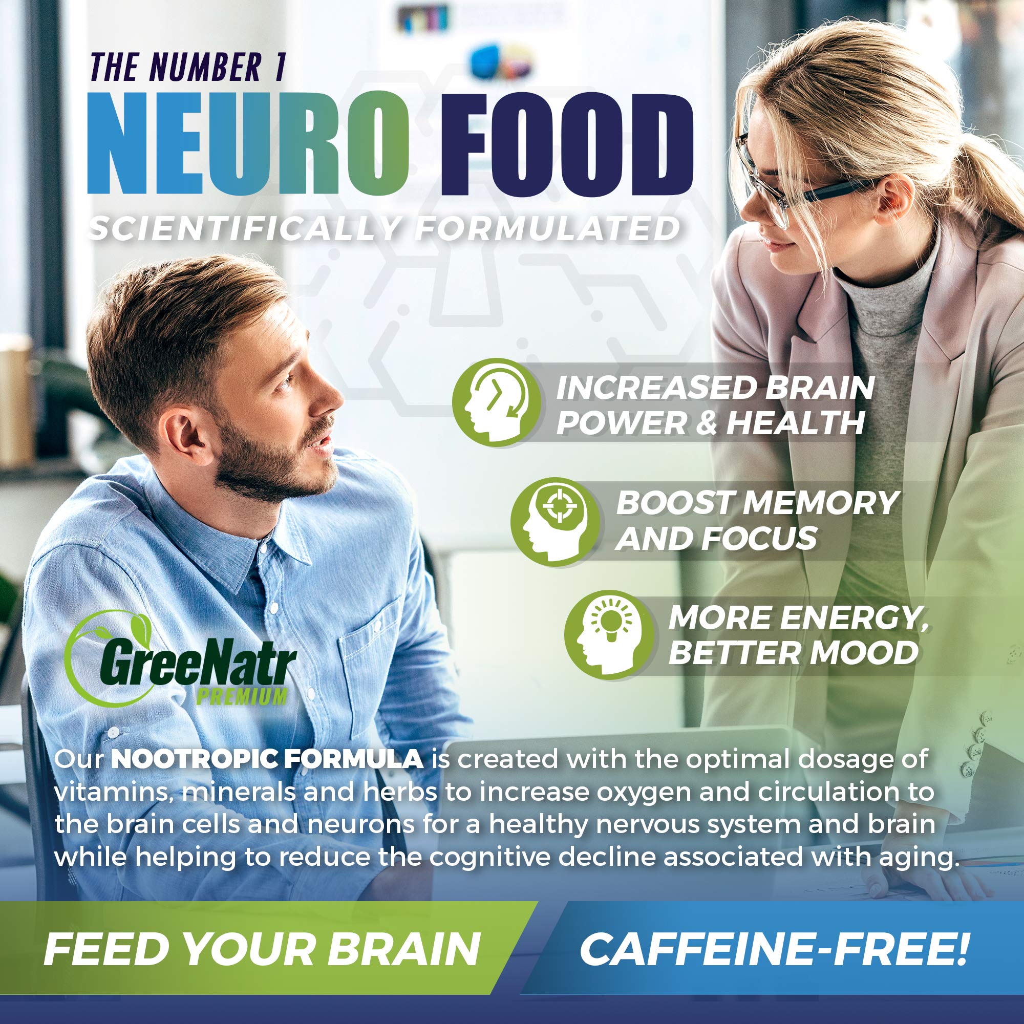 GreeNatr Brain Supplement with B12 Vitamin for Enhanced Memory, Energy, Focus, and Clarity