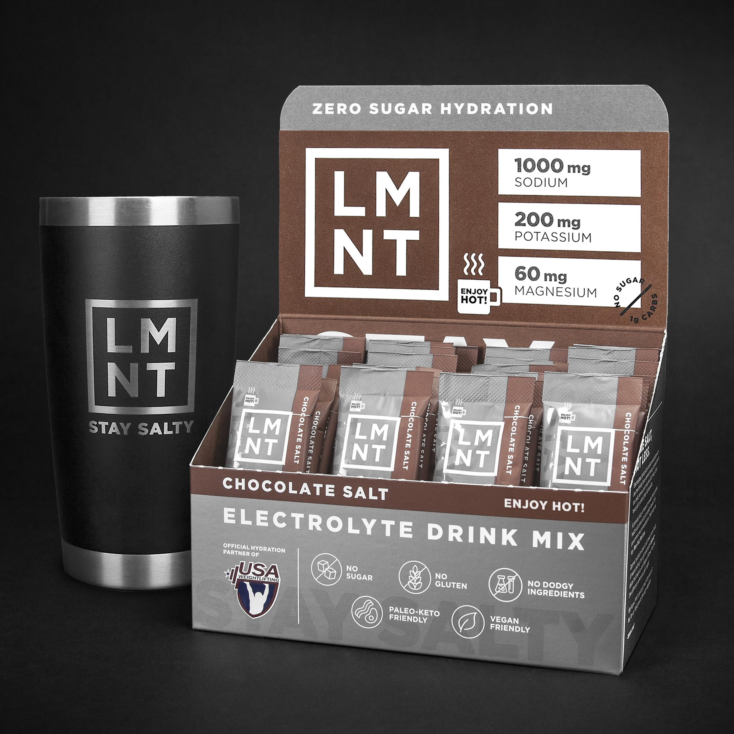 LMNT Zero-Sugar Electrolytes - Hot Chocolate Salt - Hydration Powder Packets