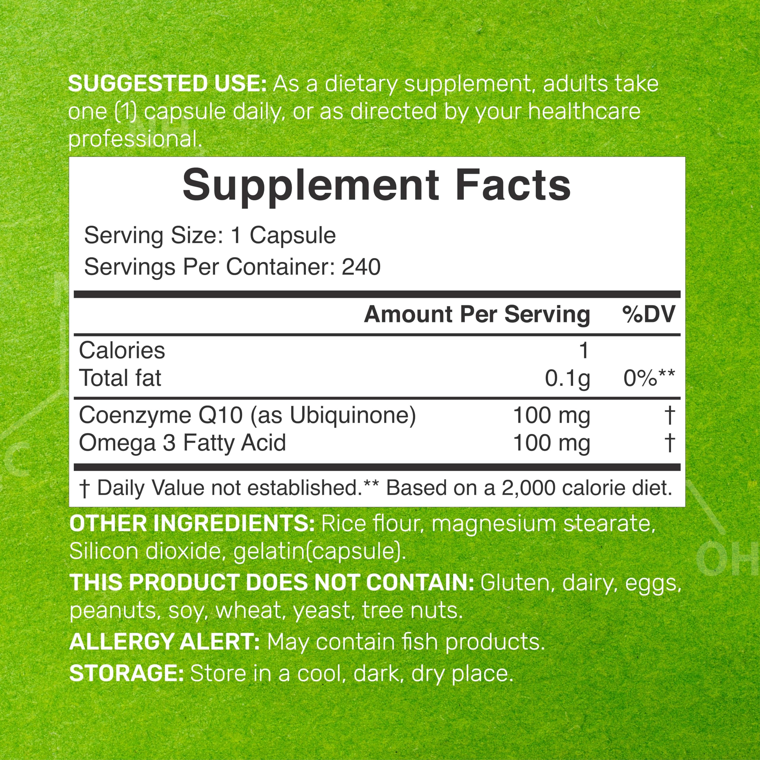 CoQ10 100mg, 240 Capsules – with Omega 3 Fatty Acid 100mg – Bioavailable Coenzyme