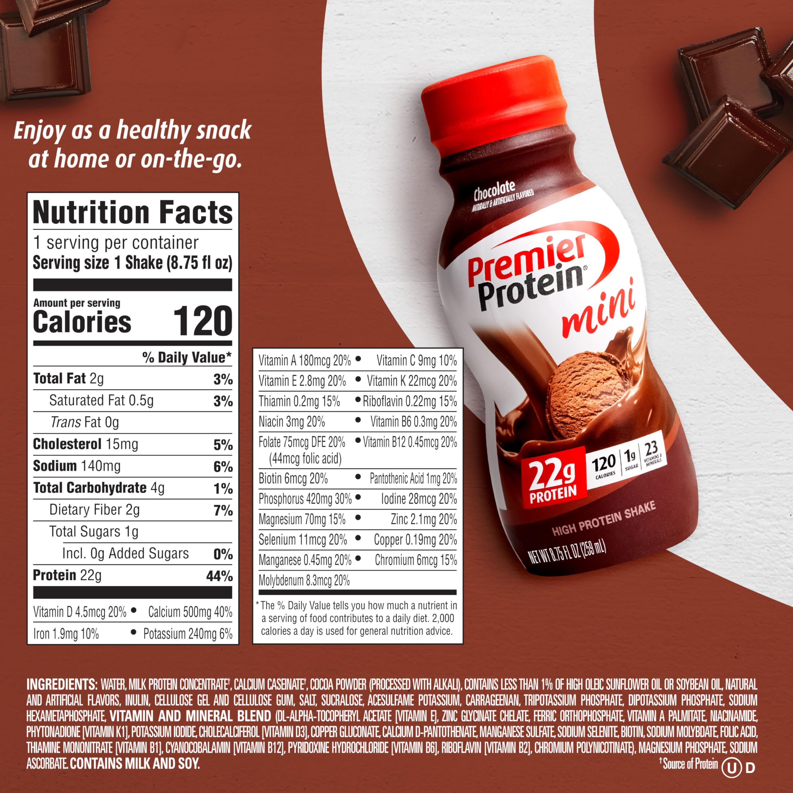 Premier Protein Shake MINIs, Chocolate, 22g Protein, 120 Calories, 1g Sugar, 8.75fl oz