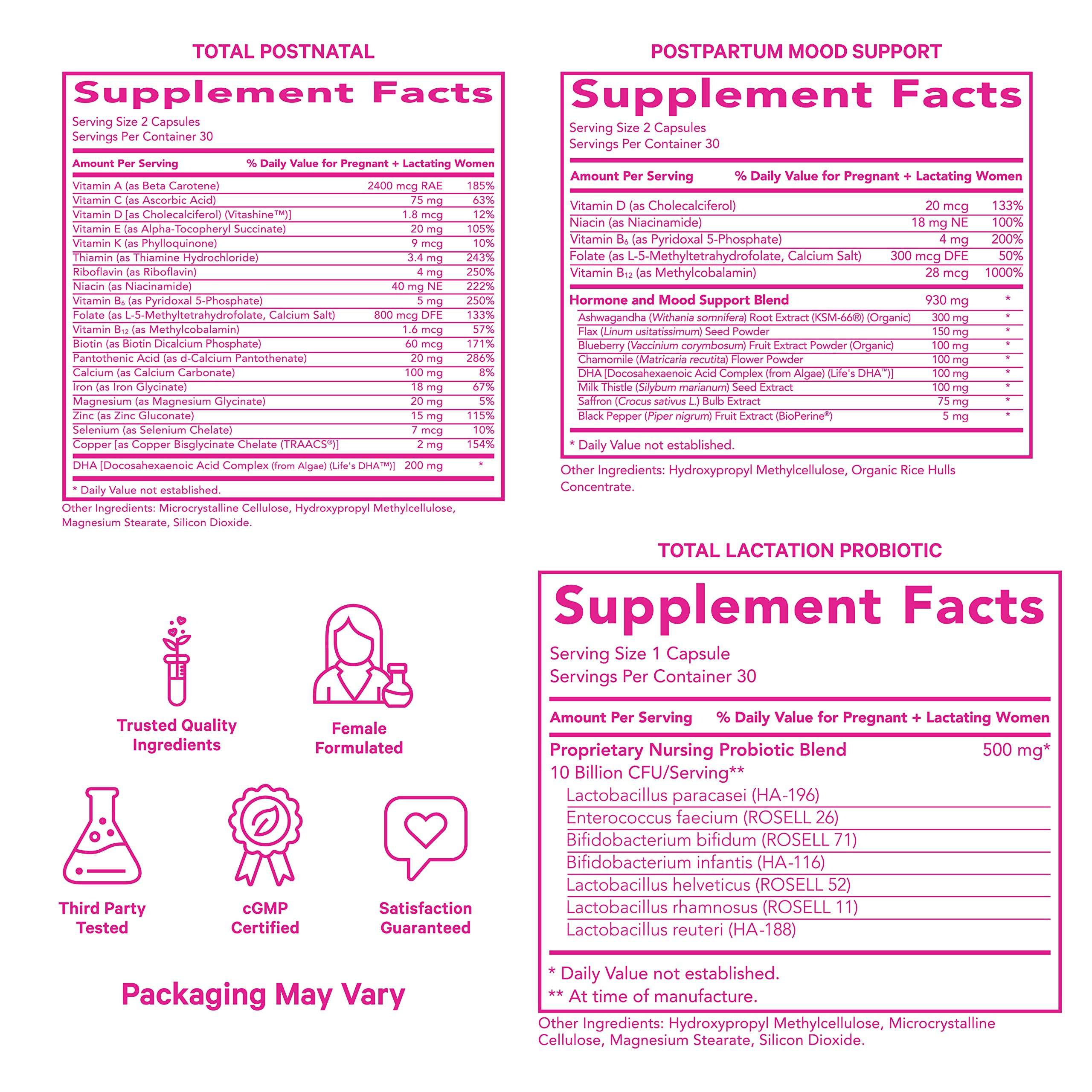 Pink Stork New Mom Necessities Bundle: Postnatal Vitamin with DHA and Folic Acid, Lactation Probiotic