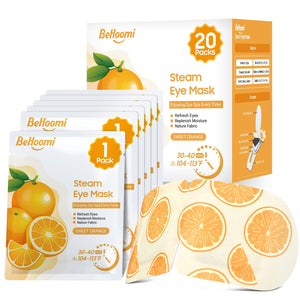 BeHoomi self heating steam eye mask orange scented warm compress for sleep relaxation and eye fatigue relief 20 pack