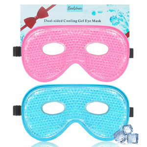 Two BeeVines XL Jumbo size gel eye masks in blue, designed for full-face coverage and therapeutic cold/warm relief.