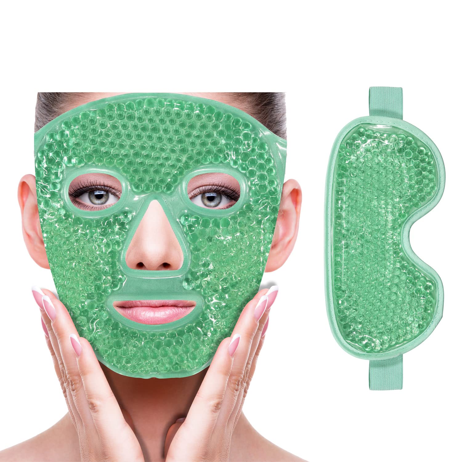 ZNÖCUETÖD cooling gel eye mask with a blue gel front and a grey soft plush backing for therapeutic use.
