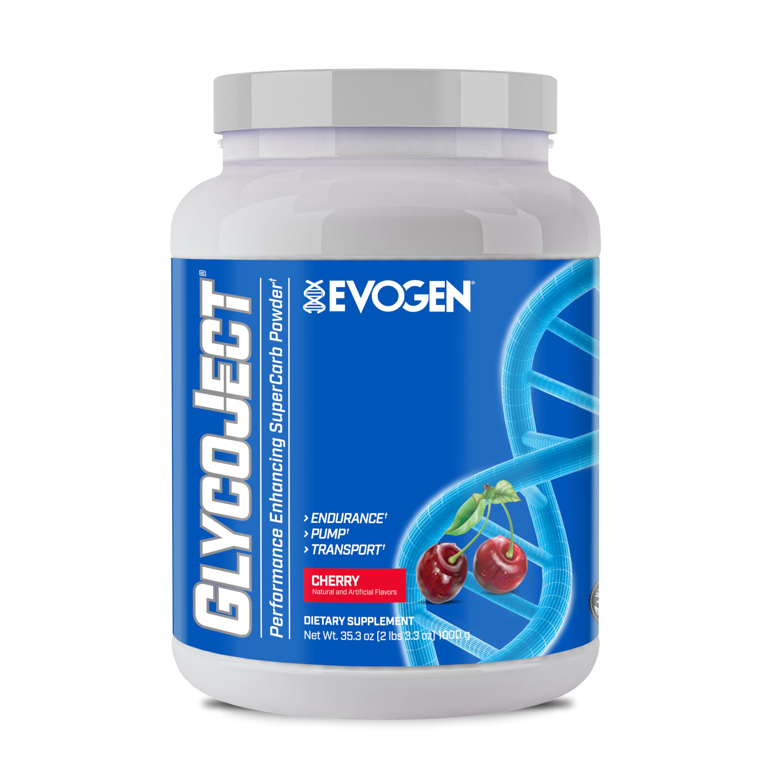 Evogen GlycoJect super carb powder cherry pre post workout carbohydrate endurance supplement 37 servings